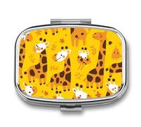 Cartoon Giraffe Pill Case Box with 2 Compartment Medicine Vitamin Organizer for Purse Pocket 5.5x4cm