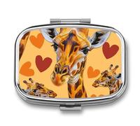 Cartoon Giraffe Pill Case Box with 2 Compartment Medicine Vitamin Organizer for Purse Pocket 5.5x4cm
