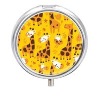 Cartoon Giraffe Pill Case Box with 3 Compartment Medicine Vitamin Organizer for Purse Pocket 5x5cm