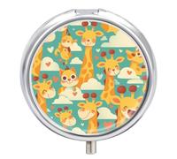 Cartoon Giraffe Pill Case Box with 3 Compartment Medicine Vitamin Organizer for Purse Pocket 5x5cm