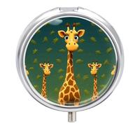 Cartoon Giraffe Pill Case with 3 Compartments - Portable Travel Pill Organizer for Purse, Easy-Open Button Design, Small Round Pillbox Vitamin Holder Organizer for Women Men