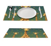Cartoon Giraffe Placemat, 6 PCS PVC Placemats Washable Non-Slip Place Mats for Dining Table, Wipeable Table Mat for Party Kitchen Dining Decor