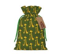 Cartoon Giraffe print Christmas bag, drawstring sack, with kraft paper label, lightweight and fashionable