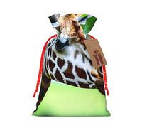 Cartoon Giraffe Print Christmas Drawstring Gift Bags Holiday Present Sack Xmas Decor Reusable Pouches