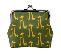 Cartoon Giraffe Print Double Clasp Metal Frame Leather Kiss Lock Change Pouch Wallet for Women with Keys, Small Purses