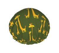 Cartoon Giraffe Print Premium Double Layer Shower Cap For Women With Reusable Shower Cap For Hair - Waterproof Plastic Cap - Shower Caps For Long, Short And Curly Hairs