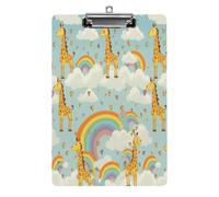 Cartoon Giraffe Rainbow and Clouds Clipboard Colorful Sturdy Acrylic Clipboard Decorative Clip Board with Metal Clip Cute Plastic Clipboards A4 for Nurses Office（Standard Size 8.5" X 12.5"）