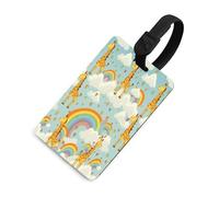 Cartoon Giraffe Rainbow and Clouds Luggage Tags for Suitcases Cute Suitcase Tag Privacy Cover ID Identifier Unique Name Tags for Travel Baggage Essentials Fashion Tag