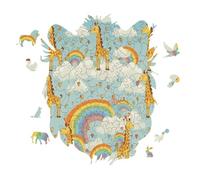 Cartoon Giraffe Rainbow and Clouds Personalized Jigsaw Puzzles, 141 Pcs Wooden Jigsaw Puzzle Tiger Head Shape Puzzle Gift