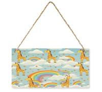 Cartoon Giraffe Rainbow And Clouds Wood Sign Personalized Rustic Wooden Hanging Plate Wall Hanging Art Home Decor for Door Rectangle Plaque Wooden Slice House Name Sign 9.8 X 4.9 Inch