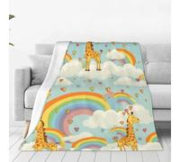Cartoon Giraffe Rainbow Clouds Throw Blanket for Couch, Plush Fuzzy Soft Flannel Blankets and Throws for Sofa, 80"x60" Bed Blankets for Travel Camping Chair, All Season Warm Fleece Blanket