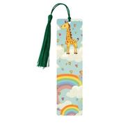 Cartoon Giraffe Rainbow Clouds Wood Bookmark for Men Women Wooden Bookmarks Unique Handmade Book Marks with Tassel Pendant Craft Bookmark for Book Lovers Birthday Teachers Gift