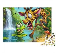 Cartoon Giraffe Singing 1000 Pc Sturdy Cardboard Classic Jigsaw Puzzle for Adults And Kids Age 12+, Impossible Hard Difficult Challenge, Decompression And Wall Decor, Ultimate Relaxation 38x26cm/1000