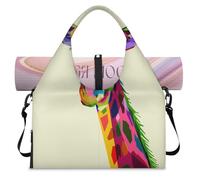 Cartoon Giraffe Sports Duffle Bag with Shoe Compartment Colorful Giraffe Weekend Overnight Bags Tote Cabin Luggage Bag for Gym Yoga Travel