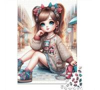Cartoon Girl Shopping1000pc Durable Cardboard Jigsaw Puzzle Bundle Adults Kids Age 12+ Educational Game Creative Indoor Leisure Activity Gift 52x38cm/1000pcs