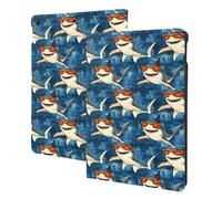 Cartoon Glasses Shark Print Compatible with ipad 9th/8th/7th Generation Case Cover, Tablet Cases Compatible with ipad Case 10.2 Inch, Auto Wake/Sleep, Folio Stand