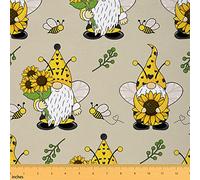 Cartoon Gnome Fabric by The Yard Yellow Sunflowers Cute Bee Decor Fabric for Kids Sewing Supplies Wild Flowers Plants Rustic Style Fabric for DIY Upholstery and Home Accents 1 Yard