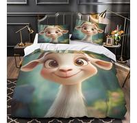 Cartoon goat face 3D Digital Print Quilt Cover 3pcs Microfibre Anti-Fade Breathable Light Animated character Comforter Cover 2 Pillowcases Zip Closure Bed Set Teenagers Adults Super king（260x220cm）