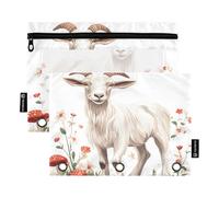 Cartoon Goat White Binder Pocket folders with Clear Window Ringing Pencil case in Assorted Colors Three Ringing Binder for Office Supplies Multicolored 2 PCS