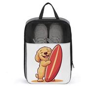 Cartoon Golden Retriever Holding Surfboard Shoe Bag for Travel Daily Use Anti-dust Storage Carrier Golf Shoe Pouch
