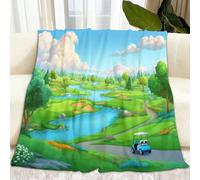 Cartoon Golf Course Puddle Fleece Bed Blanket 150 x 200 cm Soft Cosy Bed Throw Plush, Green Cozy Fuzzy Blankets Comforter Bedroom Travel for Gift Kids Teens & Adults