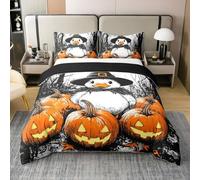 Cartoon Goose Pumpkin 100% Cotton Bedding Set King Size,Rustic Farmhouse Style Bedding Set for Kids Girls Boys,European Vintage Plants Bed Sets with 2 Pillowcase(No Comforter),Black Orange