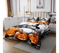 Cartoon Goose Pumpkin Coverlet Set King Size,Rustic Farmhouse Style Bedspread Fashion Room Decor for Kids Girls Boys,European Vintage Plants Bedspread with 2 Pillowcase,Black Orange