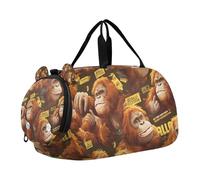 Cartoon Gorilla Duffel Bag with Shoes Compartment Multifunctional Weekender Overnight Duffel Bag for Travel, Sports, Duffel, Weekender