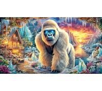 Cartoon-Gorilla-Interacting-with-Rainbow-Hummingbirds-in-Flowers Puzzle Game 1000 Pieces Jigsaw Puzzles Impossible Hard Difficult Challenging for Adults and Kids Age 12 Years Up 38x52/1000pcs