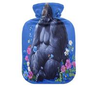Cartoon Gorilla Royal Blue hot Water Bottle with Soft Cover, 1L Warmer Bag for Neck and Shoulder Pain Relief, Neck and Shoulder Pain Relief