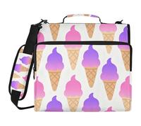 Cartoon Gradient Ice Cream 1.5-Inch 3-Ringing Binder Organizer with Shoulder Strap Includes Zip Pocket School Binders Organizer for School/Office
