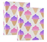 Cartoon Gradient Ice Cream 1 and 1/2 Inch School Binders 3 Ringed with Interior Pockets 1/2 Pack Office Supplies Hardcover