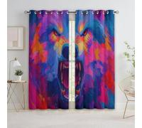 Cartoon Graffiti Angry Animal Wolf Blackout Curtains for Kids Room Nursery (W234 cm x L229 cm), Multicolor Thermal Insulated Eyelet Blackout Window Draeps for Baby Girls Boys Bedroom Living Room