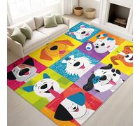 Cartoon Graffiti Kids Playful Healing 150 x 210 cm Rugs, Multicolour Rugs Non Slip Washable Area Rugs, Checkered Puppies Resistant Rugs for Living Room Bedroom