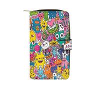 Cartoon Graffiti Monster Long Zippered Pouch Slim Clutch Organizer Purse Money and Credit Card Holder for Men Women