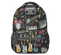Cartoon Graffiti Music Backpack Retro Rock Hip Hop Style Kids Schoolbag, Hand-Painted Accents, Trendy Student Rucksack (style1)