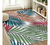 Cartoon Graffiti Non Slip Area Rug, Tropical Botanical Palm Leaves Print Washable Large Low Pile 60 x 110 cm Carpet for Dormitories and Lounges, Apricot Durable Foldable Rugs for Bedroom Dining Room