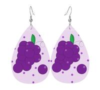 cartoon grapes Prints Leather Teardrop earrings Pendant Stylish and light Lightweight Dangle for Women Girls, One Size, Leather, No Gemstone