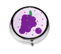Cartoon Grapes Round mini Pill Box, Lightweight and Portable, with 3 Plastic Inserts, Suitable for Carrying in Pockets or Wallets.