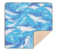 Cartoon Great White Shark Sky Blue Large Sturdy Baby Gym & Activity Mat for Floor Portable foldablummy Time & Crawling Mat for Baby Kids Toddlers Infants, 50'' x 50''para juegos de