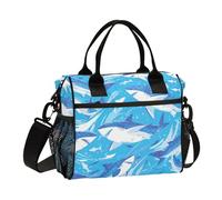 Cartoon Great White Shark Sky Blue Large Womens Lunch Tote with Shoulder Strap Lunch Totes for Women for Camping bolsas para comida