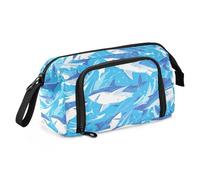 Cartoon Great White Shark Sky Blue Pencil Pouches Large Capacity Pencil Carrying Case with Handle for Nurse Back to School Supplies