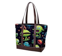 Cartoon Green Alien-111 Shoulder Purses for Women Large Soft Washed Leather Purses and Durable Handbags, Multicolor 09, 33.8x12x31cm/13.3x4.7x12.2 in