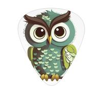 Cartoon Green Cute Owl 12 Pcs Guitar Picks, 0.46mm/0.71mm/0.96mm Thickness, Guitar Plectrum With Storage Case For Acoustic-Electric Guitar Ukulele Bass