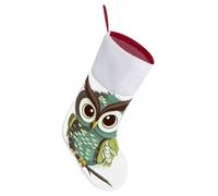 Cartoon Green Cute Owl Christmas Stocking with Hang Loop, 16.5 Inch Large Soft Furry Xmas Stocking, Hanging Ornaments Holiday Decor for Tree, Fireplace Bag