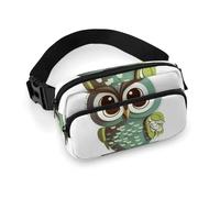 Cartoon Green Cute Owl Fanny Pack for Men Women, Durable Sling Chest Bag with Adjustable Strap & Large Pocket, Small Crossbody Bag for Running, Hiking, Cycling, Travel