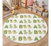 Cartoon Green Dinosaur Round Rug 90 Cm Indoor Circle Soft Rug Washable Cartoon Letter Prints Print Non Slip Carpet For Bedroom Entryway Living Room Dining Room Office Decor Green