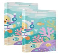 Cartoon Green Duck Diving Cute 1-1/2 Inch Binders for School Three-Ringing with Clipboard 1/2 Pack Office Supplies 200 Sheets