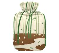 Cartoon Green Grove Pattern Water Bottle for hot Water with Soft Cover, 2L hot Compress Bag for Period Cramps