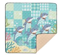 Cartoon Green Plaid Dolphin Diving Soft Thick Baby Floor Play mat for Floor Washable foldablummy Time Mat for Babies Infants Toddlers, 50'' x 50''para juegos de